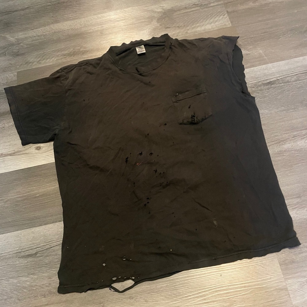 Stafford Mens Distressed Thrashed Pocket T-Shirt XL Black Vintage Grunge Punk